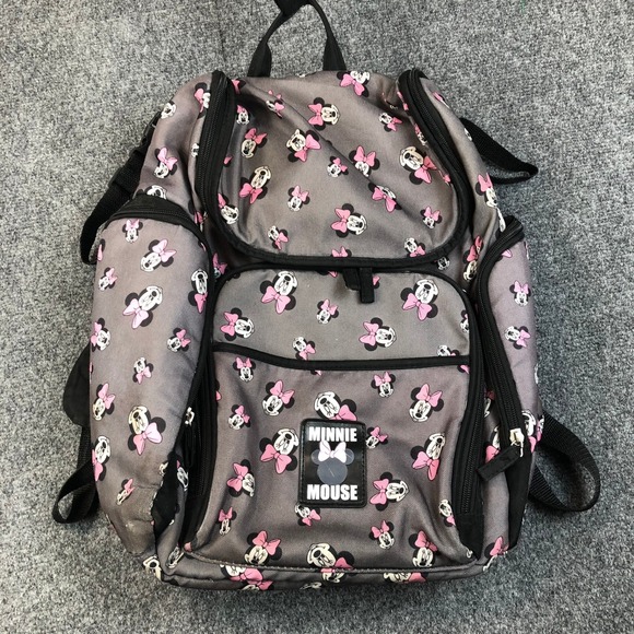 Disney Handbags - Disney Minnie Mouse Diaper Bag Backpack Grey Pink Bow Print Multi Pocket‎